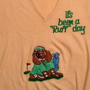 Sporty Grandma Core Vtg 70s LADY LA MODE Embroidered Dog GOLF SWEATER XL Grandpa